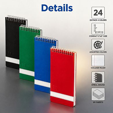 24 Pack College Ruled Memo Pads 3x5 Inches 60 Sheets Solid Colors For School Office Home
