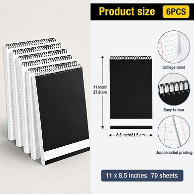 6 Pack Top Spiral Bound College Ruled Notebooks Stiff Cover Double Sided