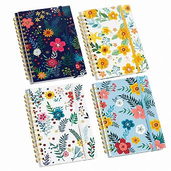 4 Pack A5 Spiral Hardcover Notebooks College Ruled Thick Paper Journal