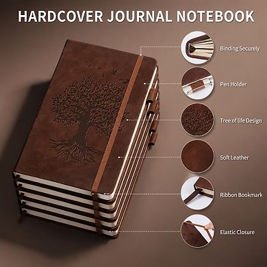 6 Pack A5 Lined Leather Journal Notebook 200 Pages Thick Paper Hardcover Writing Journal