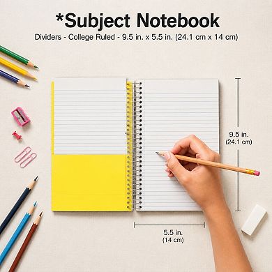 3 Subject Spiral Notebooks 6 Pack 150 Sheet College Ruled Pocket Dividers