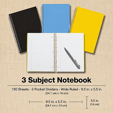 3 Subject Spiral Notebooks 6 Pack 150 Sheet College Ruled Pocket Dividers