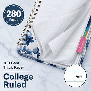 Hardcover 5 Subject Spiral Notebook College Ruled With Removable Dividers Tabs
