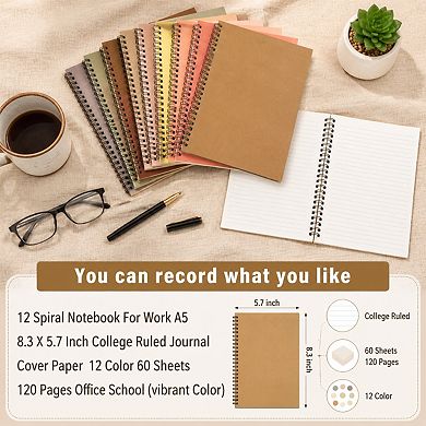 A5 Spiral Notebooks 12 Pack College Ruled 120 Pages Thick Cover For Work School