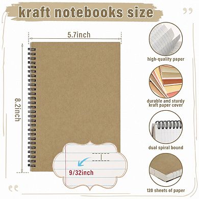 A5 Spiral Notebooks 12 Pack College Ruled 120 Pages Thick Cover For Work School
