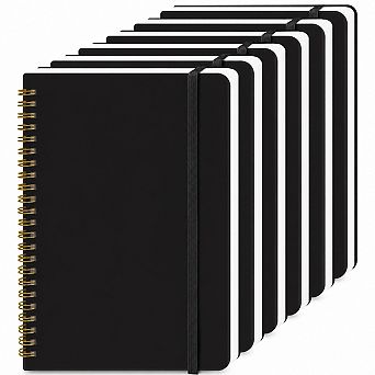6 Pack Hardcover Lined Spiral Notebooks 140 Pages College Ruled Journal Set