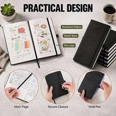 Faux Leather Hardcover Lined Journal Notebook 100gsm Paper Lay Flat Pen Loop Closure