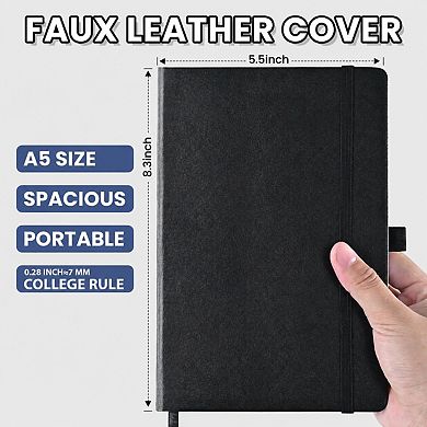 Faux Leather Hardcover Lined Journal Notebook 100gsm Paper Lay Flat Pen Loop Closure