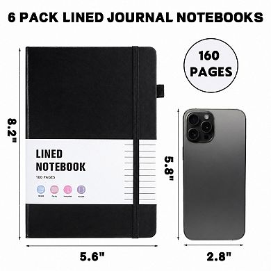 6 Pack Hardcover Lined Journals Ruled Notebook Bulk For Work School Office