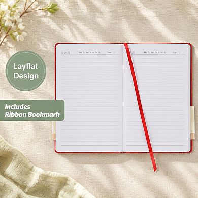 A5 PU Leather Lined Hardcover Journal Notebook Layflat Closure Band Bookmark 200 Pages