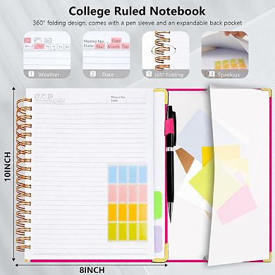 Leather Hardcover Spiral Notebook College Ruled 300 Pages Magnetic Closure Journal
