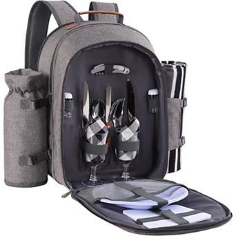2-Person Insulated Picnic Backpack with Wine Holder, Fleece Blanket Full Cutlery Set