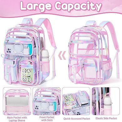 3 Piece Clear PVC Backpack Set With Lunch Box Pencil Case School Stadium Approved