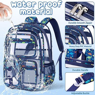 3 Piece Clear PVC Backpack Set With Lunch Box Pencil Case School Stadium Approved