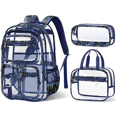 3 Piece Clear PVC Backpack Set With Lunch Box Pencil Case School