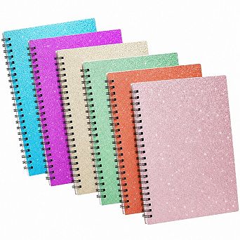 6 Pack Glitter Spiral Notebooks 160 Pages College Ruled Journal for School Office Home