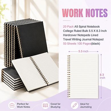 20 Pack A5 Spiral Notebooks Bulk College Ruled Hardcover Lined Writing Journals