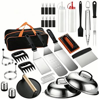 38 pc Stainless Steel Griddle Tool Kit with Smash Burger Press & Carry Bag, Grilling Gift Set