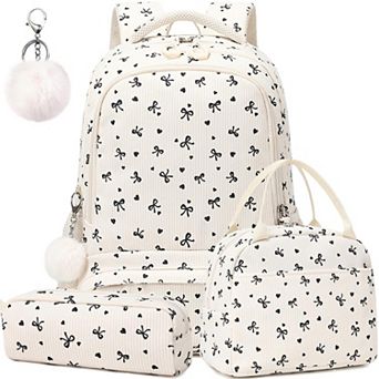 Unicorn Girls 3 in 1 School Bookbag Set Soft Corduroy Large Capacity