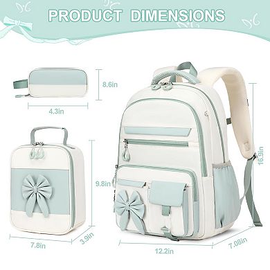 3 Piece School Backpack Set With Lunch Bag Pencil Case Cute Teens Bookbag