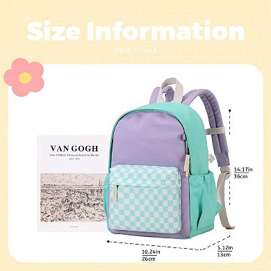 14.6in Canvas School Backpack Checkered Durable Comfortable Storage Gift for Kids 4-8