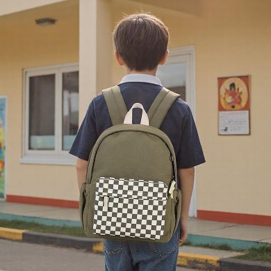 14.6in Canvas School Backpack Checkered Durable Comfortable Storage Gift for Kids 4-8