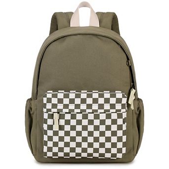 14.6 in Canvas School Backpack Checkered Durable Comfortable Storage Gift for Kids 4-8