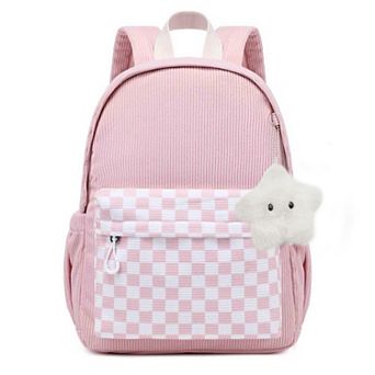 14.6 in Canvas School Backpack Checkered Durable Comfortable Storage Gift for Kids 4-8