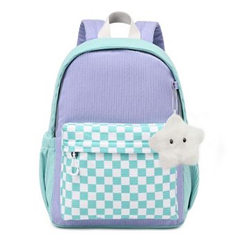 14.6 in Canvas School Backpack Checkered Durable Comfortable Storage Gift for Kids 4-8