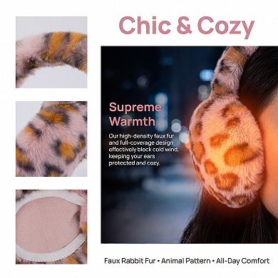 Winter Warm Earmuffs Faux Fur Leopard Foldable Outdoor Earmuffs