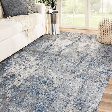 HomeRoots Rectangle Abstract Polyester Area Rug