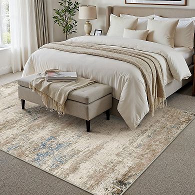 HomeRoots Rectangle Abstract Polyester Area Rug