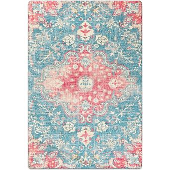 HomeRoots Medallion Distressed Washable Area Rug