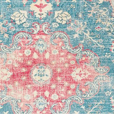 HomeRoots Medallion Distressed Washable Area Rug