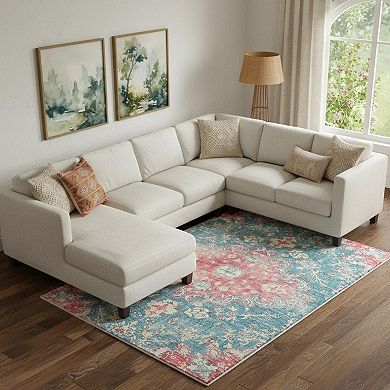 HomeRoots Medallion Distressed Washable Area Rug