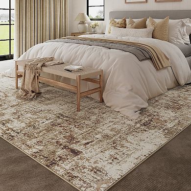 HomeRoots Rectangle Abstract Polyester Area Rug