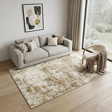 HomeRoots Rectangle Abstract Polyester Area Rug