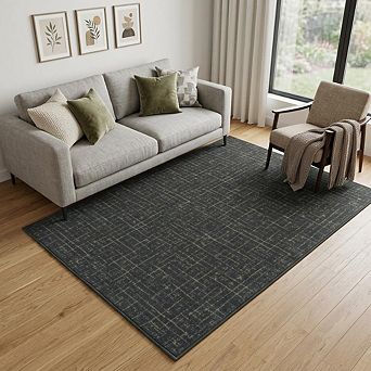 HomeRoots Moss Green And Charcoal Abstract Geometric Washable Area Rug
