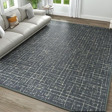HomeRoots Moss Green And Charcoal Abstract Geometric Washable Area Rug