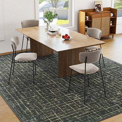 HomeRoots Moss Green And Charcoal Abstract Geometric Washable Area Rug