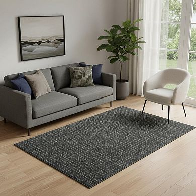 HomeRoots Moss Green And Charcoal Abstract Geometric Washable Area Rug
