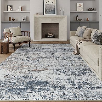HomeRoots Rectangle Abstract Polyester Area Rug