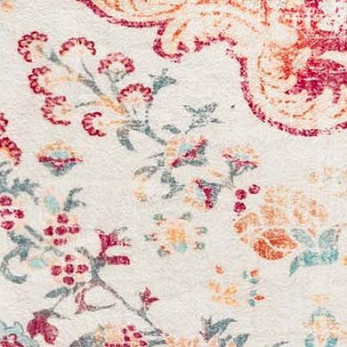 HomeRoots Blue Pink And White Medallion Washable Area Rug