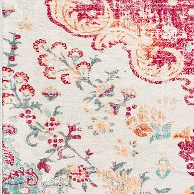 HomeRoots Blue Pink And White Medallion Washable Area Rug