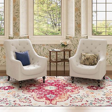 HomeRoots Blue Pink And White Medallion Washable Area Rug