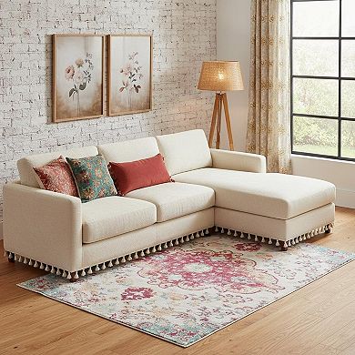 HomeRoots Blue Pink And White Medallion Washable Area Rug