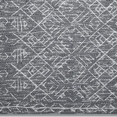 HomeRoots Gray And Off White Abstract Geometric Washable Area Rug
