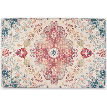 HomeRoots Medallion Distressed Washable Area Rug