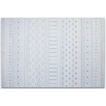 HomeRoots Aqua And Ivory Geometric Distressed Washable Area Rug