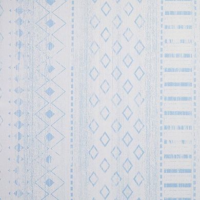 HomeRoots Aqua And Ivory Geometric Distressed Washable Area Rug